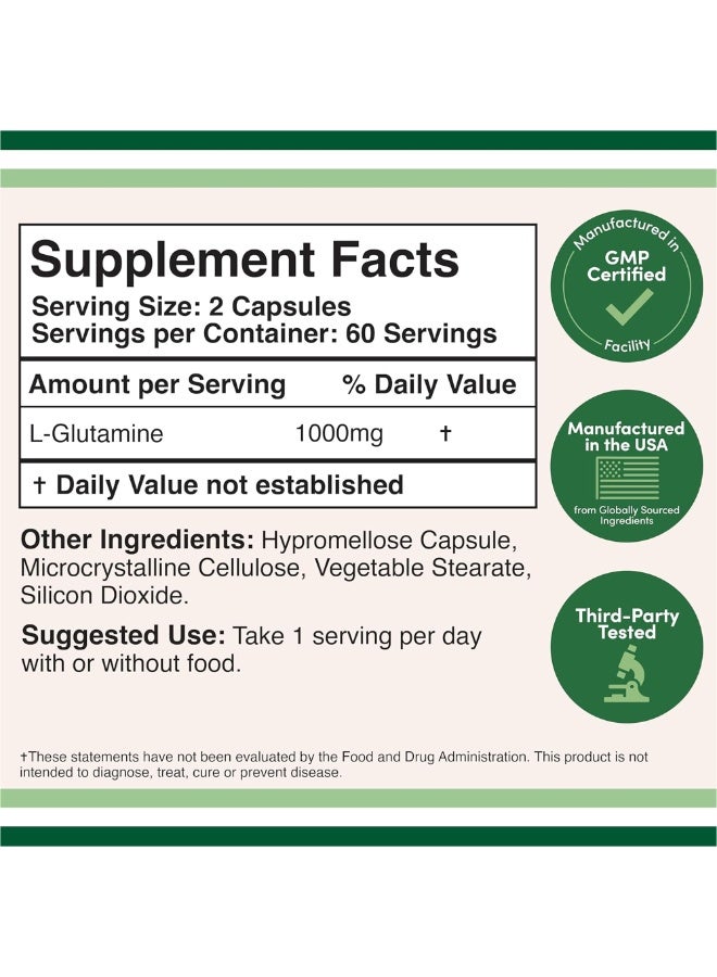 Double Wood Supplements L-Glutamine Capsules – 1000 mg Servings, 120 Capsules  Double Wood Supplements - Image 2