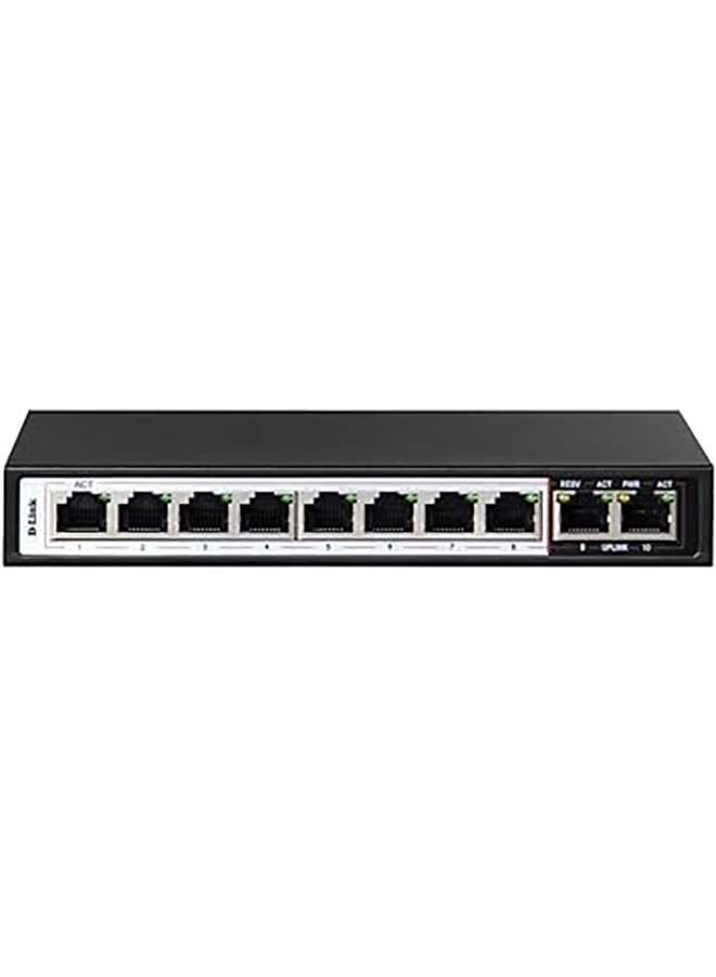D-Link 10 Port Long Range PoE + Surveillance Switch, 250m Transmission Distance, 10 Port 10/100 Mbps, 6kV Light Protection, 96 Watts PoE Budget, Flow Control, DES-F1010P-E Black - Image 1