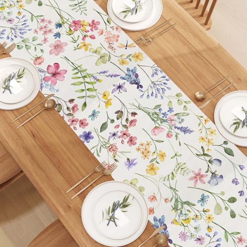 Jiudungs Watercolor Flowers Spring Table Runner Spring Summer Easter Flower Floral Home Kitchen Dining Room Table Decorations 13x72 Inch - Image 4