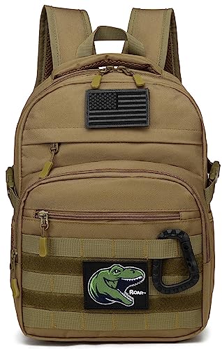 SunForMorning Kids Tactical Backpack Army Molle Bookbag Military Boys Backpack for School Outdoor Camping Includes 2 Patches 1 Carabiner Brown - Image 1