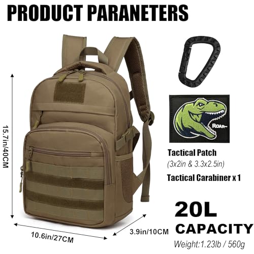 SunForMorning Kids Tactical Backpack Army Molle Bookbag Military Boys Backpack for School Outdoor Camping Includes 2 Patches 1 Carabiner Brown - Image 3