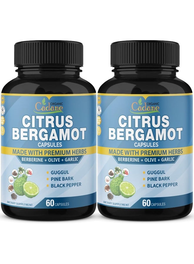 Organic Cadane 2 Packs Citrus Bergamot Extract Capsules 10300mg & Berberine, Olive, Guggul, Garlic, Pine Bark, Black Pepper | Support Overall Health, Promotes Immune System, Powerful Antioxidant | 4 Months Supply - Image 1