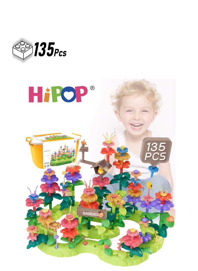 HIPOP - Building Blocks Assembly Toy Set Toys 135pcs,Puzzle Game Large Particle Building Blocks Flowers,Children's Handmade DIY Construction Toys - Image 1