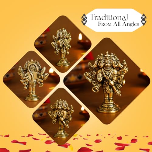 Ekhasa 100% Pure Brass Panchmukhi Hanuman (Size: 8 cm) | Panchmukhi Hanuman Murti for Door Entrance | Panch Mukhi Hanuman Ji for Car Dashboard | Vastu Protection from Evil Eye - Image 4