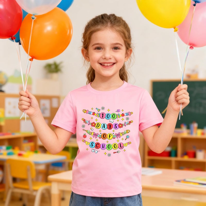 Geoyune 100 Days of School Shirt Girls Toddler Kids Funny 100th Day of School Celebration Tshirt Outfits 7 Years - Image 3