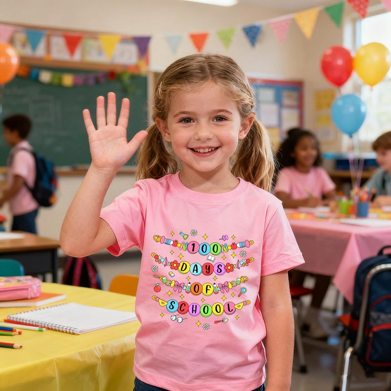 Geoyune 100 Days of School Shirt Girls Toddler Kids Funny 100th Day of School Celebration Tshirt Outfits 7 Years - Image 5