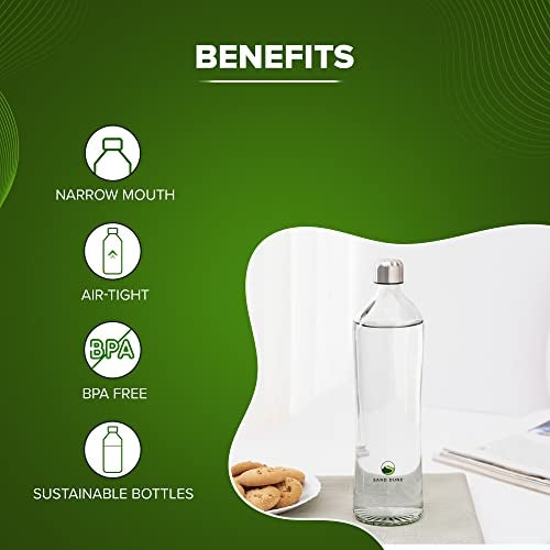 SAND DUNE Set of 2, 750 ml Each MCA Glass water bottle, with Leak-Proof Airtight Stainless-Steel Lid for Water, Smoothie, Juices - Reusable Travel Glass Drinking Fridge Bottles - Image 2