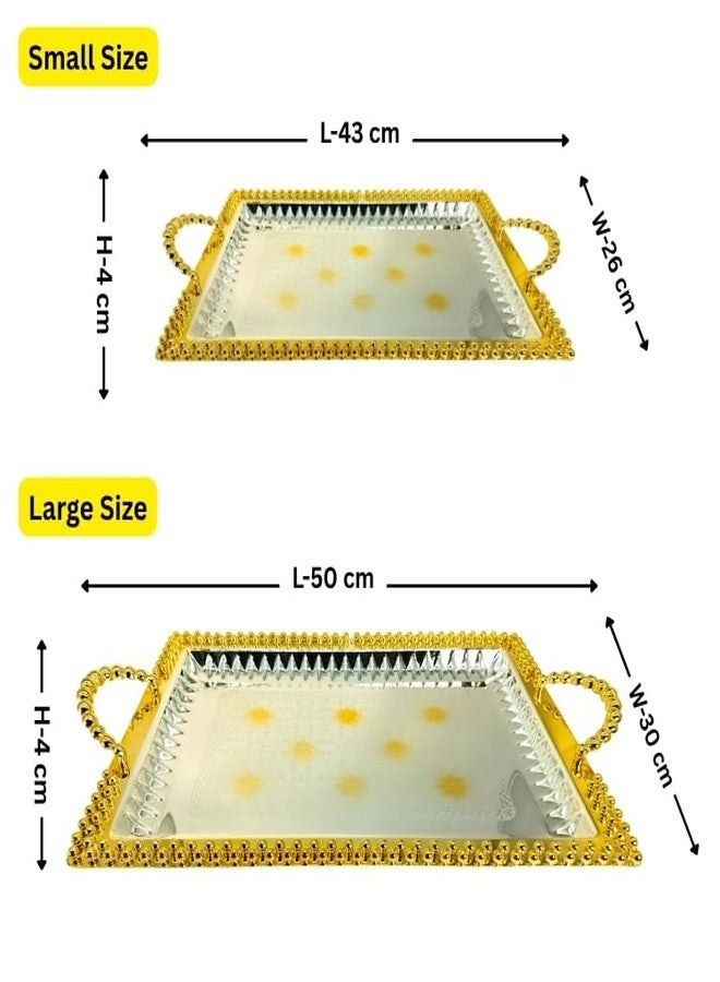 Lemon Tree 2Pc German Silver Plated Metal Rectangle Serving Tray Set in Gold Silver Finish Microwave & Dishwasher Safe for Serving Nuts, Dry Fruits, Savouries, Desserts, Snacks - Image 2