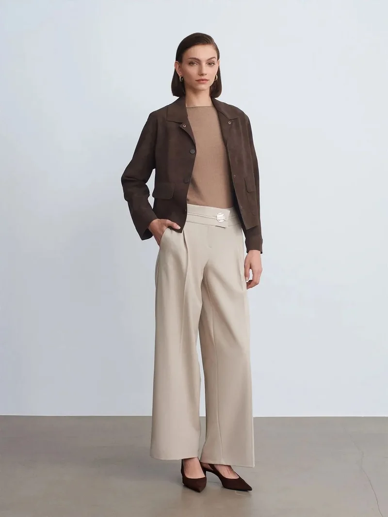 ديلفين DILVIN High-Waist Wide-Leg Crepe Trousers