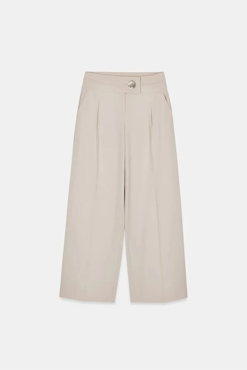 Dilvin Stone Natural DILVIN High-Waist Wide-Leg Crepe Trousers for Women | Best Price UAE