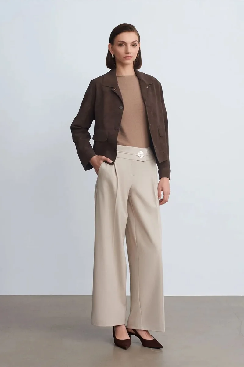 DILVIN High-Waist Wide-Leg Crepe Trousers