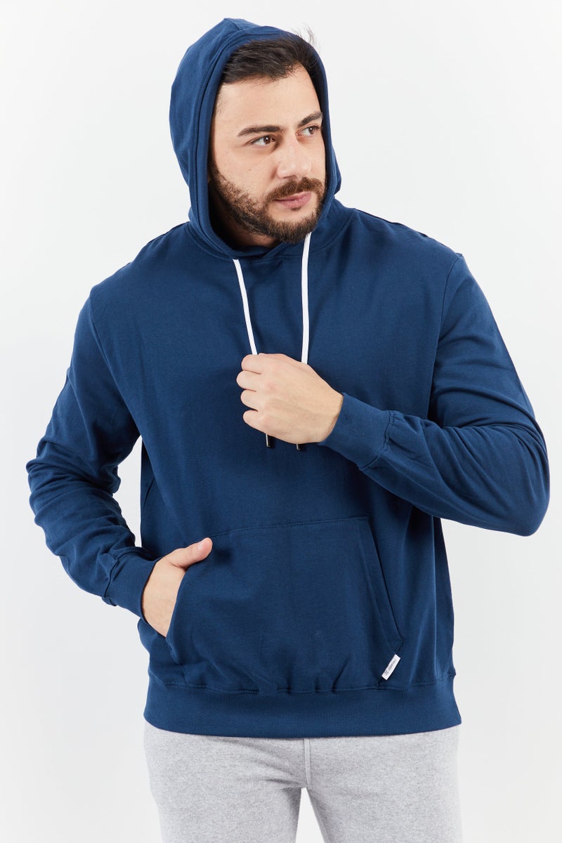 Sovereign Code Men Hooded Neck Plain Long Sleeves Sweatshirt, Navy - Image 1