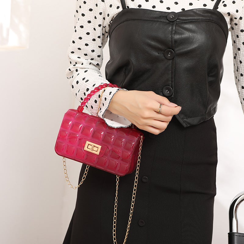 Women'S Bag 2023 New Fashion Casual Check Embossed Chain Pvc Jelly Bag Messenger Bag - Image 3
