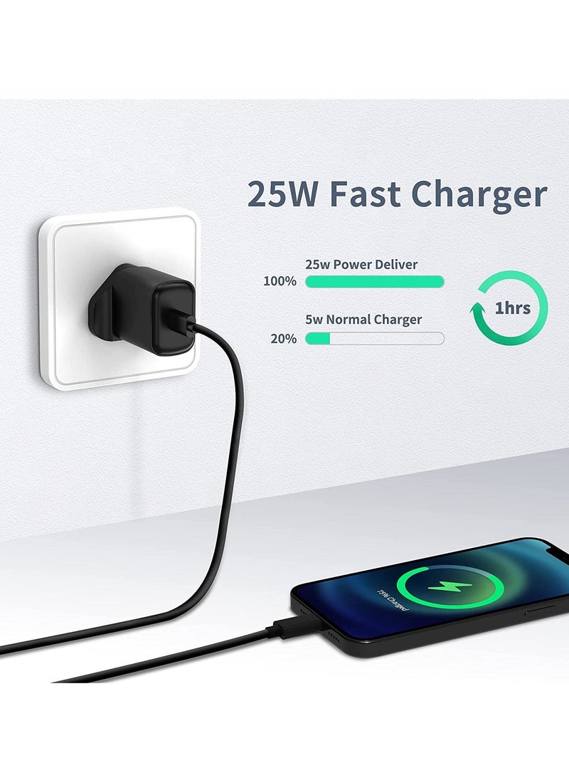 Raxoom 25W USB C Fast Charger Plug with 2M Cable for Samsung Galaxy S21+/S21/S20+/S20/S9/S8 Ultra Plus Flip 3/Z Fold 3 5G, UK Wall USBC Charging Power Adapter for Type C Phone Note 20/10, A53 A51 - Image 2