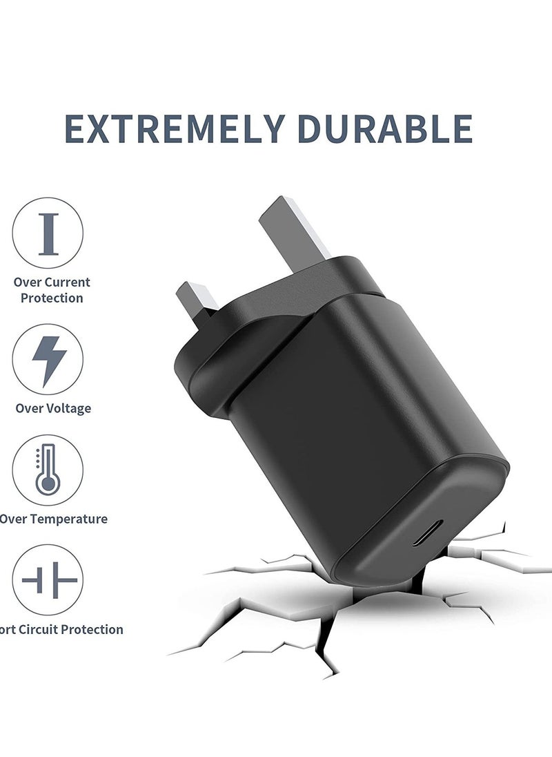 Raxoom 25W USB C Fast Charger Plug with 2M Cable for Samsung Galaxy S21+/S21/S20+/S20/S9/S8 Ultra Plus Flip 3/Z Fold 3 5G, UK Wall USBC Charging Power Adapter for Type C Phone Note 20/10, A53 A51 - Image 4