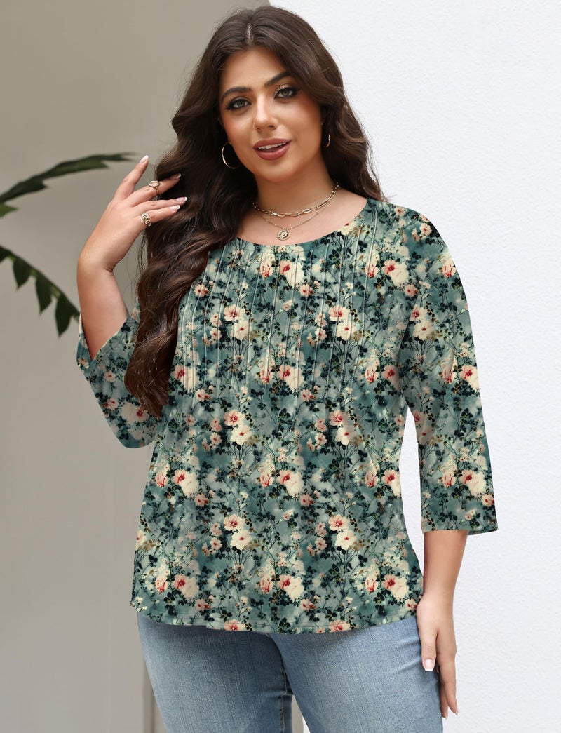 TFSDOD Plus Size Spring Clothes for Women Spring Plus Size Tops for Women Office Tops Work Pleated Shirts Blouses - Image 4