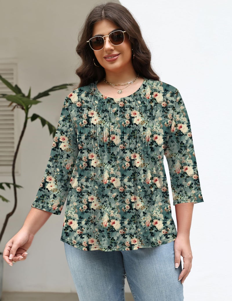 TFSDOD Plus Size Spring Clothes for Women Spring Plus Size Tops for Women Office Tops Work Pleated Shirts Blouses - Image 2