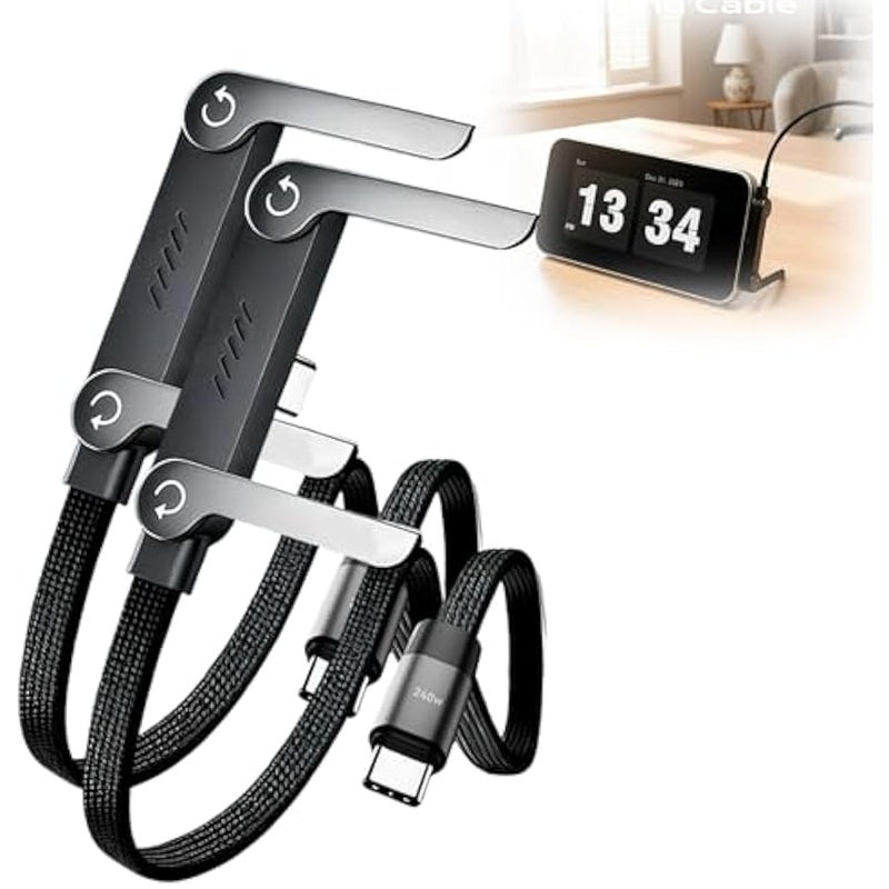 أنكوفو كيبل شاحن 2 في 1 غير مرئي 240 واط، سلك شحن سريع مع حامل جوال مدمج، كابل شحن سريع مضفر 2 في 1 بطول 4.9 قدم مع حامل موبايل قابل للتعديل، تصميم على شكل حرف T من النوع سي للموبايلات (2) - Image 1