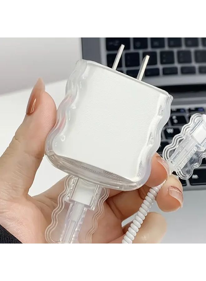 Reusable Apple 20W Charger Case 1pc Durable Transparent Wavy Design Cover - Image 1