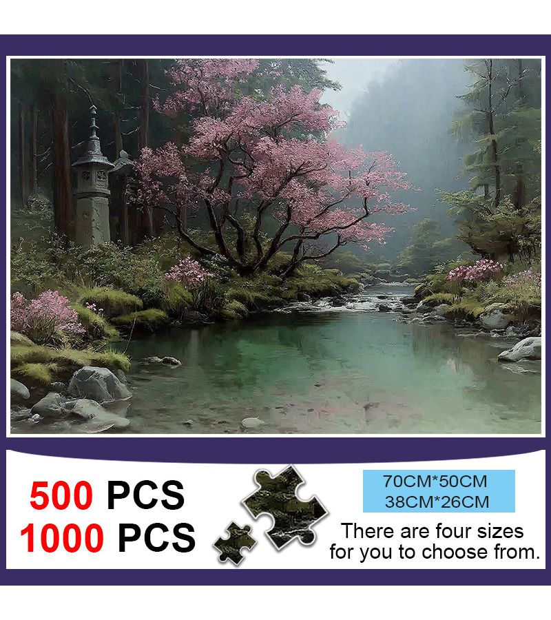 لغز مكون من 500 قطعة في صندوق واحد، مقاس 27.56 × 19.69 بوصة، مشهد أزهار الكرز - Image 1