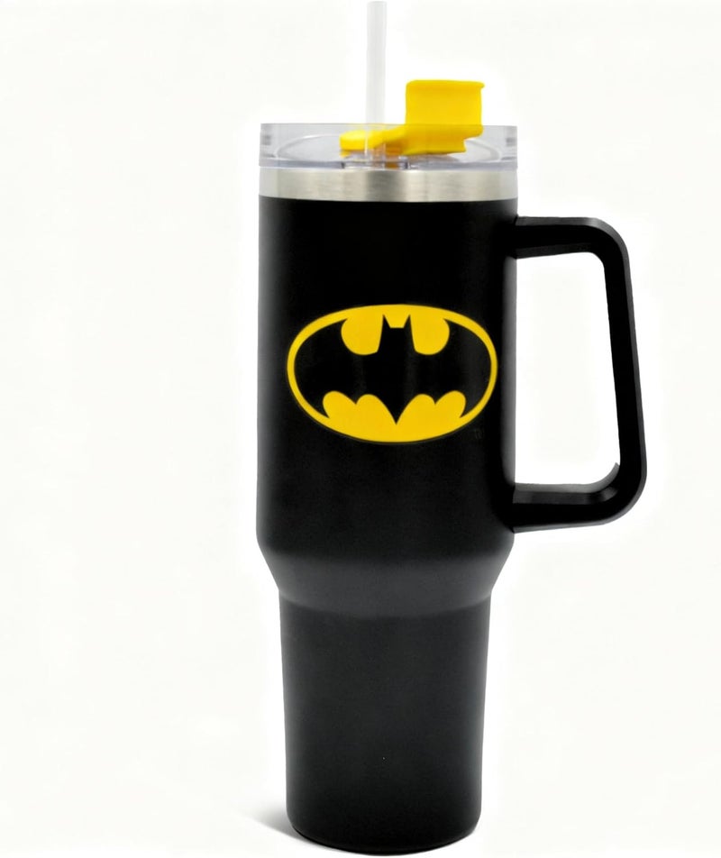 HOX Batman 40oz / 1200 ML Black Tumbler with Straw & Lid | Leak & Spill Proof Travel Mug | Stainless Steel Vacuum Insulated Water Bottle with Handle Keeps Cold for 17Hrs or Hot for 5Hrs - Image 1
