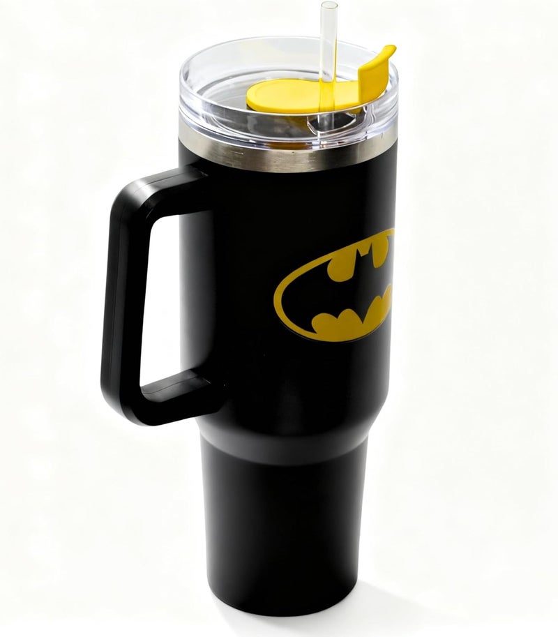 HOX Batman 40oz / 1200 ML Black Tumbler with Straw & Lid | Leak & Spill Proof Travel Mug | Stainless Steel Vacuum Insulated Water Bottle with Handle Keeps Cold for 17Hrs or Hot for 5Hrs - Image 5