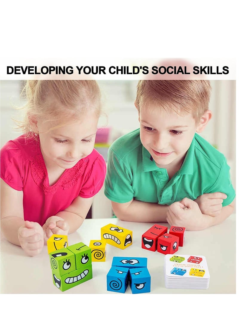 Soofam - Face Changing Expressions Wooden Block Puzzles,Multi-Player Blocks Designed For Improve Children's Thinking Skills, Collaboration and Colour Perception,STEM Parent-Child Board Games for Children - Image 1