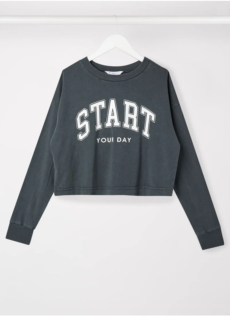 MANGO Youth Text Print Cropped Sweatshirt