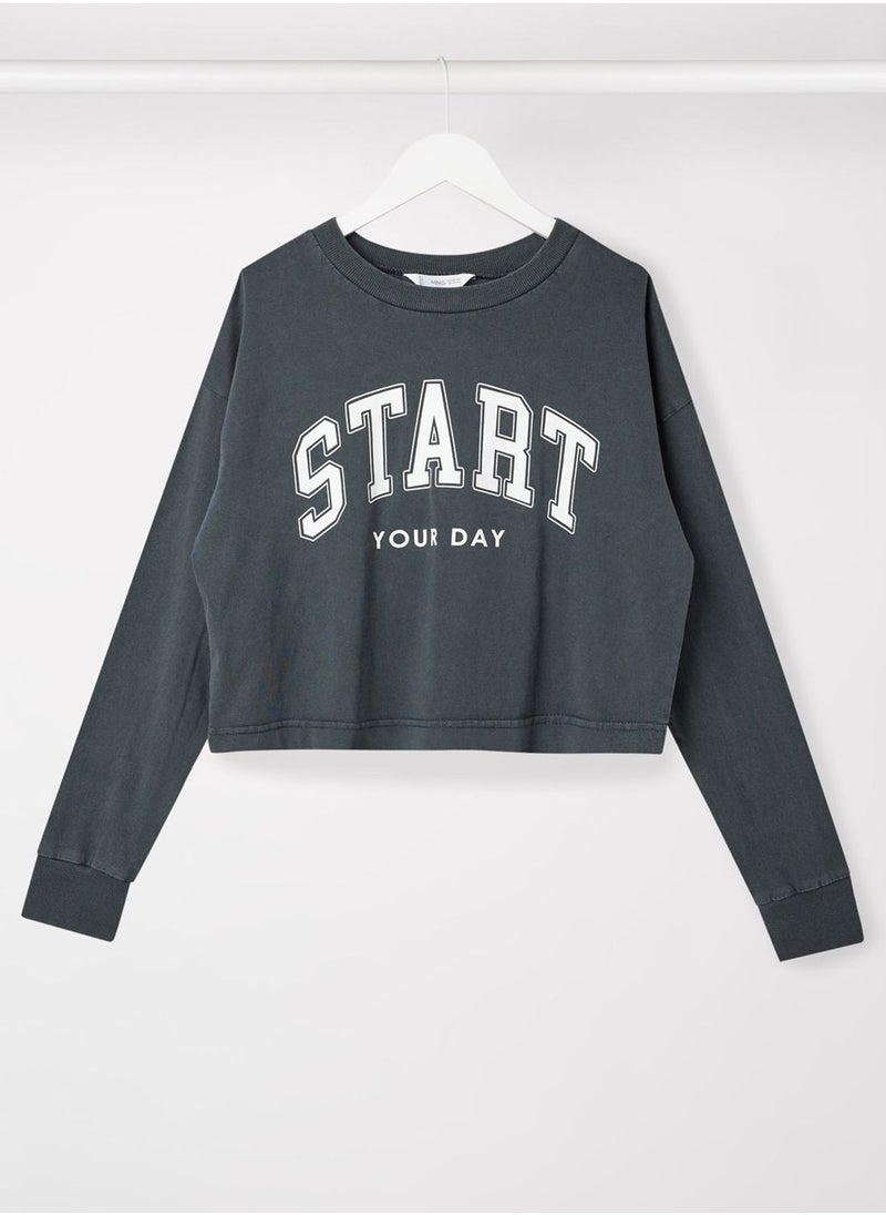 MANGO Youth Text Print Cropped Sweatshirt  - Image 1