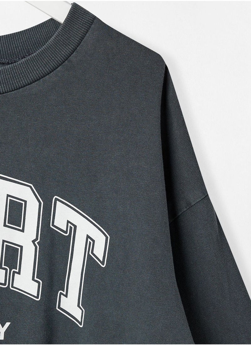 MANGO Youth Text Print Cropped Sweatshirt  - Image 3