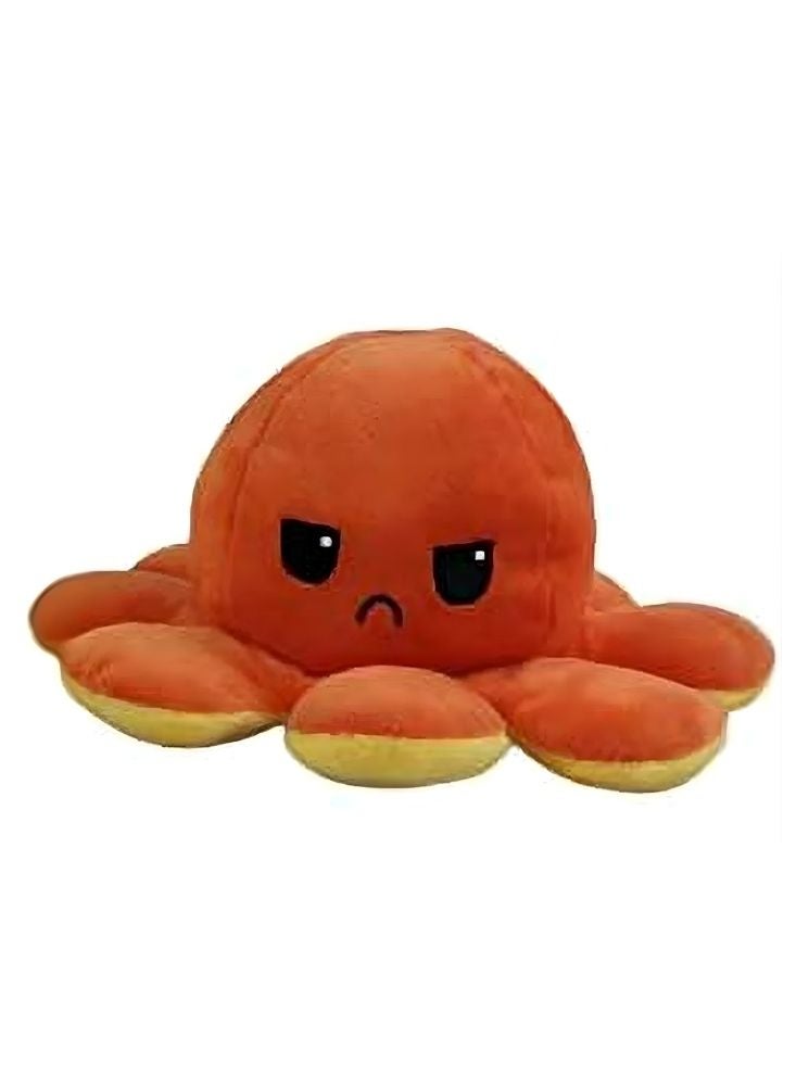 بريميم لعبة أخطبوط قطيفة قابلة للعكس باللونين الأصفر والبرتقالي - دمية محشوة ناعمة ذات مزاج متقلب بين السعادة والغضب - Image 3