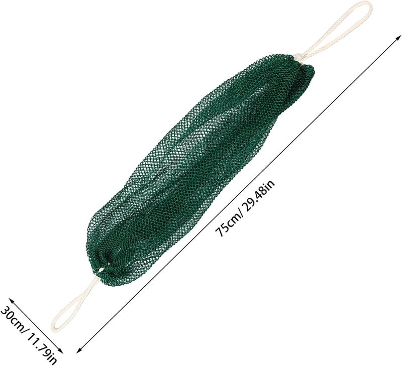 Uonlytech 2pcs Exfoliating Net Body Scrub Sponge Set 35x60cm Back Bath Scrubber for Shower Dead Skin Removal with Drawstring, Military Green - Image 2