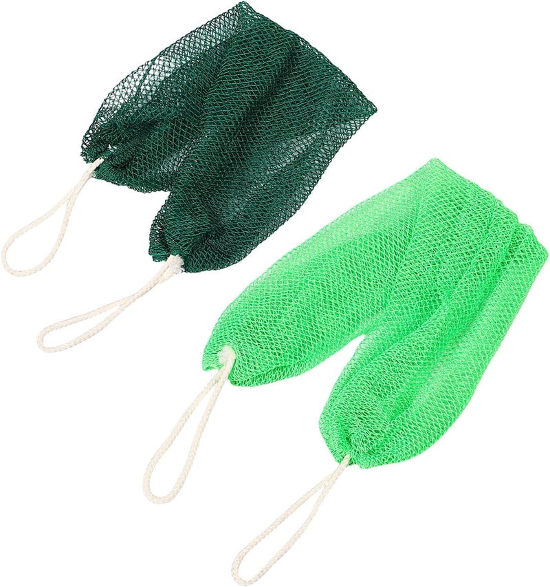 Uonlytech 2pcs Exfoliating Net Body Scrub Sponge Set 35x60cm Back Bath Scrubber for Shower Dead Skin Removal with Drawstring, Military Green - Image 1