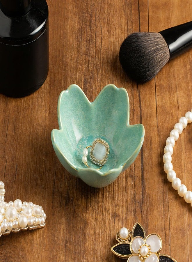 Mecaikru Flower Jewelry Tray Ceramic Ring Dish Jewelry Dish Small Trinket Tray Cute Ring Holder Key Bowl Decorative Plate Gifts For Mom/Sister/Friend, Birthday/Mother's Day/Christmas Gift (dark green) - Image 2