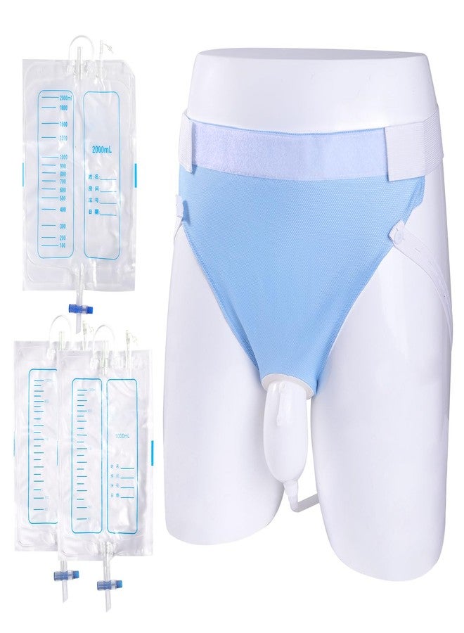 lefeke Urine Collection Bag Condom Catheters for Men Reusable Portable Wearable Urinary Drainage with (2000 ML*1+1000 ML*2) Urine Catheter Bag System (Blue-Men) - Image 1