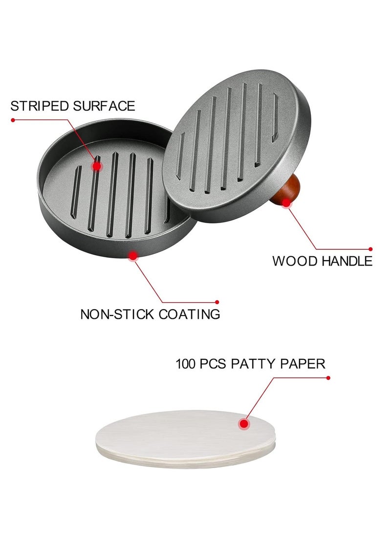 Arabest Burger Press Patty Maker Stainless Steel Hamburger Mold Non-Stick with 100 Patty Papers  - Image 3