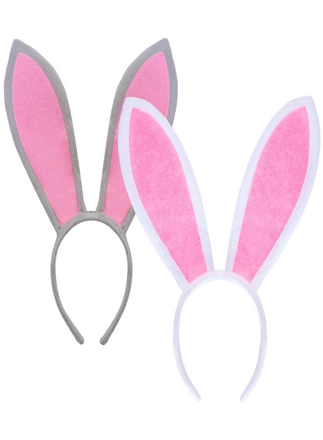SUMERSHA 2Pcs Easter Bunny Ears Headbands for Women Rabbit Ear Headband Easter Cosplay Hairbands Halloween Costume Headband (White, Gray) - Image 1