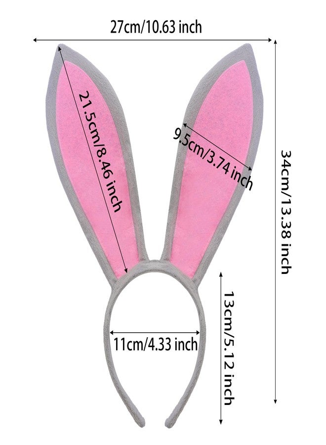 SUMERSHA 2Pcs Easter Bunny Ears Headbands for Women Rabbit Ear Headband Easter Cosplay Hairbands Halloween Costume Headband (White, Gray) - Image 2