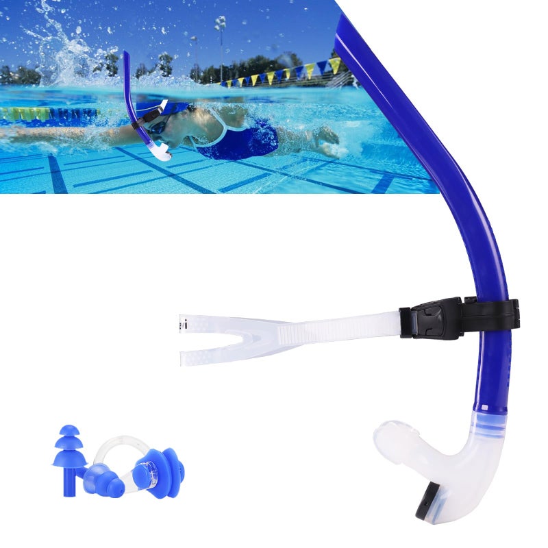 Focevi Swim Snorkel for Lap SwimmingNo Loud gurgling Noise No Hurt Forehead No Slip Swimming Snorkeling Training for AdultYouthSwimmer Snorkle Center Mount Snorkel OneWay Purge Valve Blue - Image 2