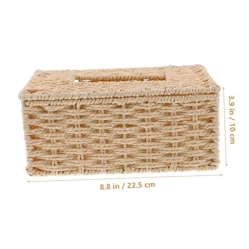 Handcrafted Woven Tissue Box Holder Vintage Paper Napkin Dispenser Home Office Decor - Image 3