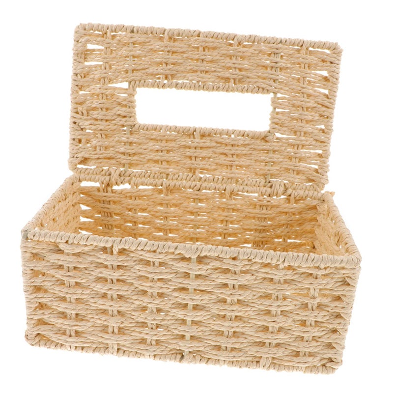 Handcrafted Woven Tissue Box Holder Vintage Paper Napkin Dispenser Home Office Decor - Image 2