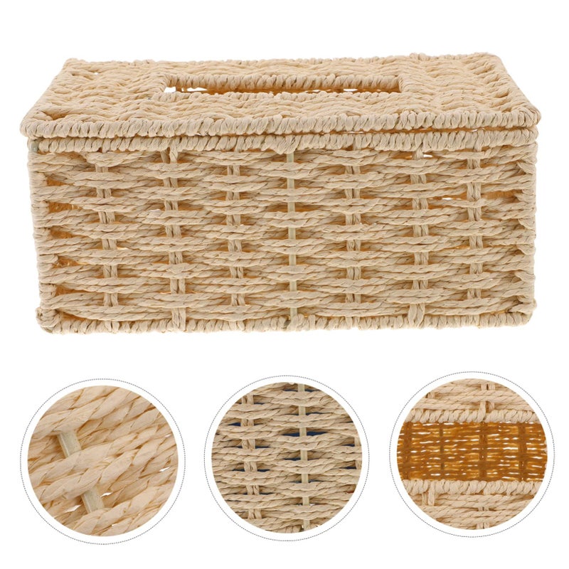 Handcrafted Woven Tissue Box Holder Vintage Paper Napkin Dispenser Home Office Decor - Image 5