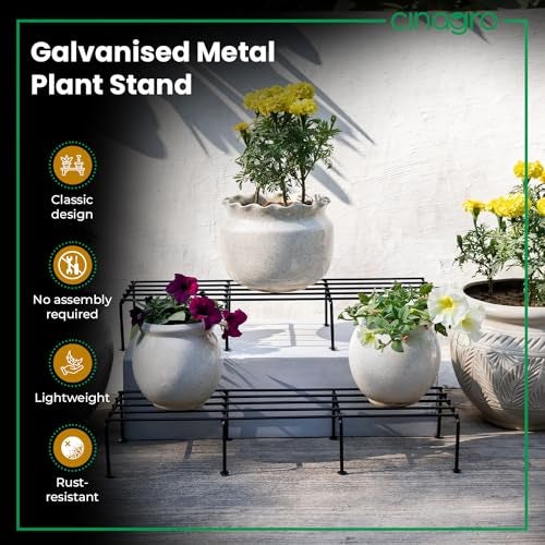CINAGRO Anti Rust Rectangular Metal Plant Stand (Pack of 2) - 24 inches, for Plant Stands for Outdoor Balcony, Indoor Living Room, Gamla Stand for Balcony, Planters for Home Decor, Withstands up to 200kg - Image 2