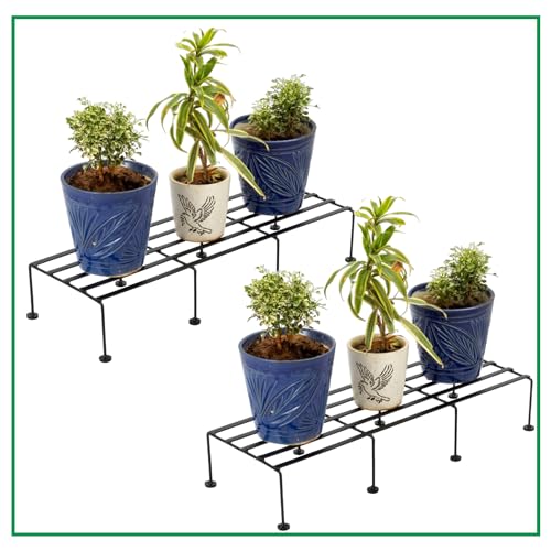 CINAGRO Anti Rust Rectangular Metal Plant Stand (Pack of 2) - 24 inches, for Plant Stands for Outdoor Balcony, Indoor Living Room, Gamla Stand for Balcony, Planters for Home Decor, Withstands up to 200kg - Image 1
