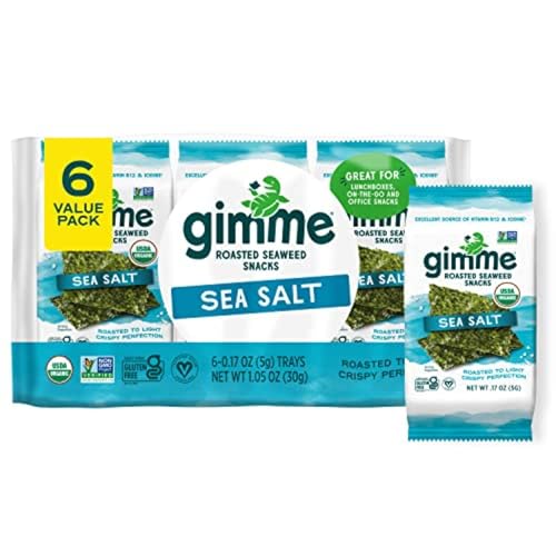 Gimme Seaweed Organic Premium Roasted Seaweed Snacks Sea Salt 6 Count Keto Vegan GlutenFree Great Source of Omega3s and Iodine Healthy OnTheGo Snack for Kids and Adults - Image 1