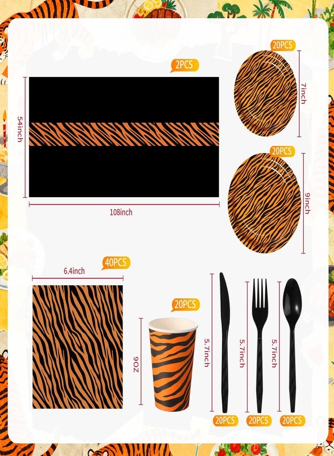 Oudain 162 Pcs Tiger Plates Party Decorations Tiger Birthday Tableware Safari Animal Jungle Party Supplies Animal Tablecloth Paper Plate Cup Napkin Fork for Baby Shower Birthday - Image 3