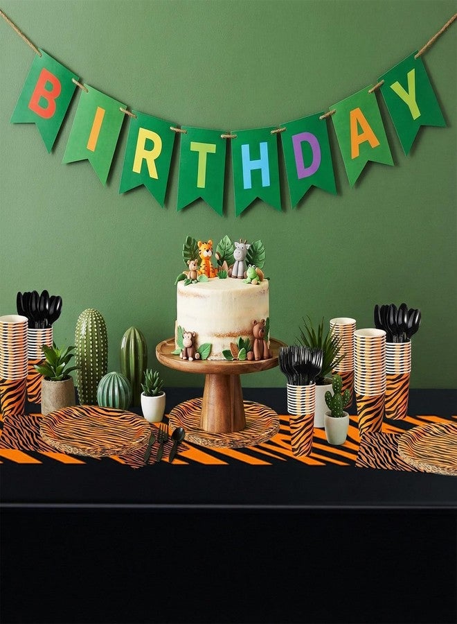 Oudain 162 Pcs Tiger Plates Party Decorations Tiger Birthday Tableware Safari Animal Jungle Party Supplies Animal Tablecloth Paper Plate Cup Napkin Fork for Baby Shower Birthday - Image 5