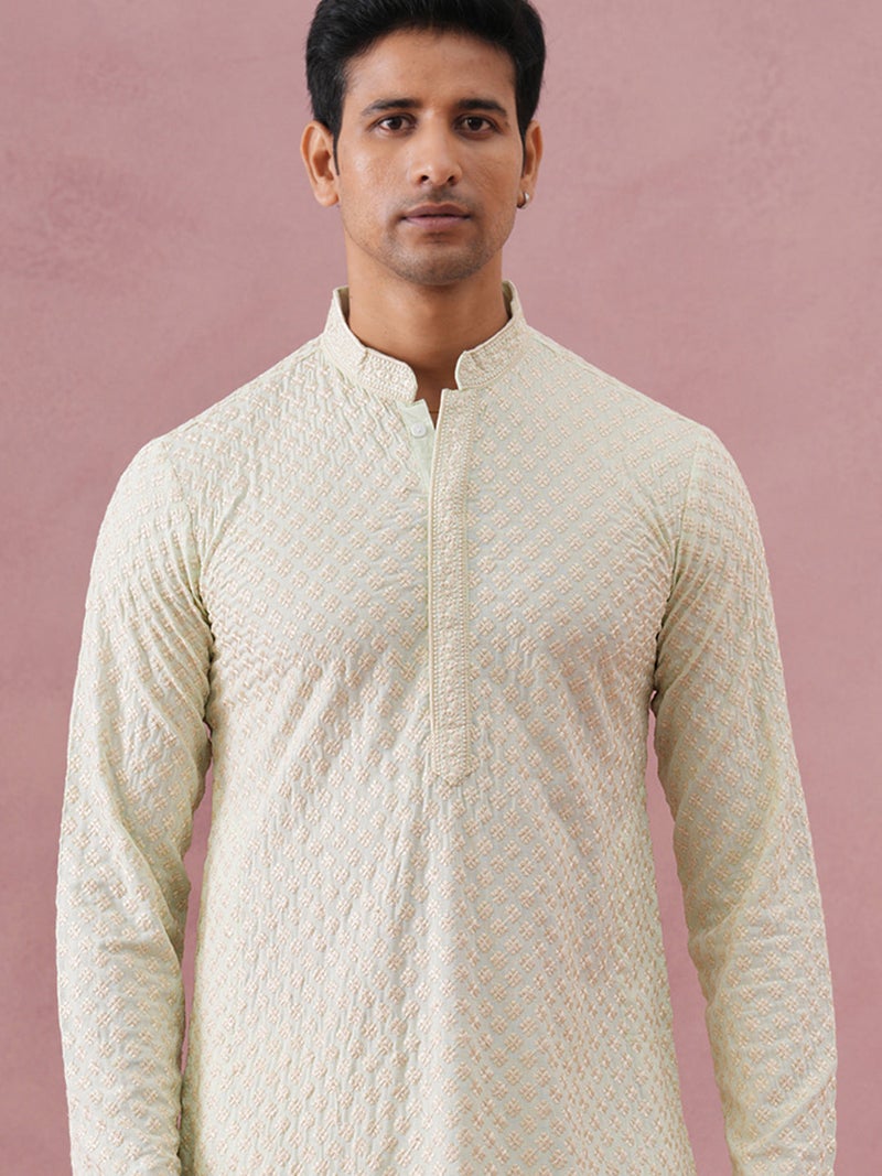 NOZ2TOZ Pista Green Embroidered Kurta for Men - Image 1