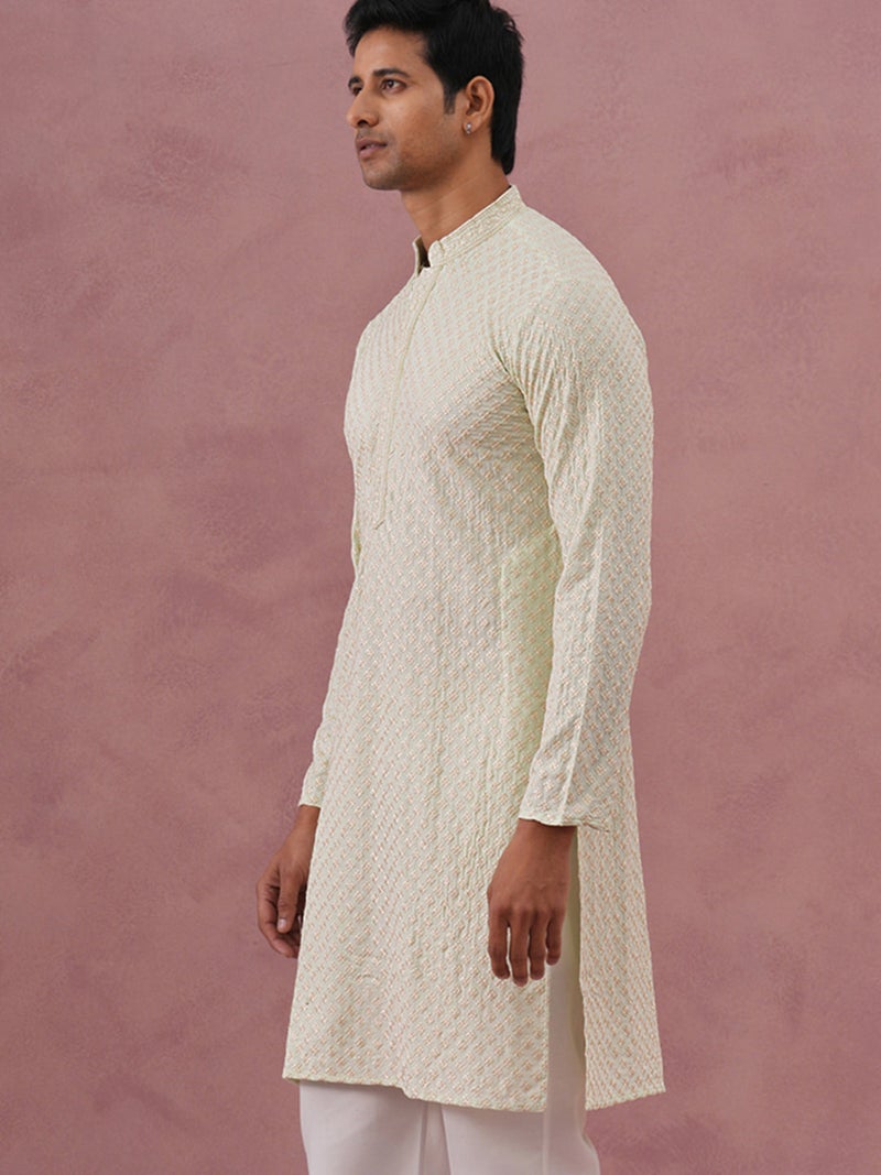 NOZ2TOZ Pista Green Embroidered Kurta for Men - Image 2