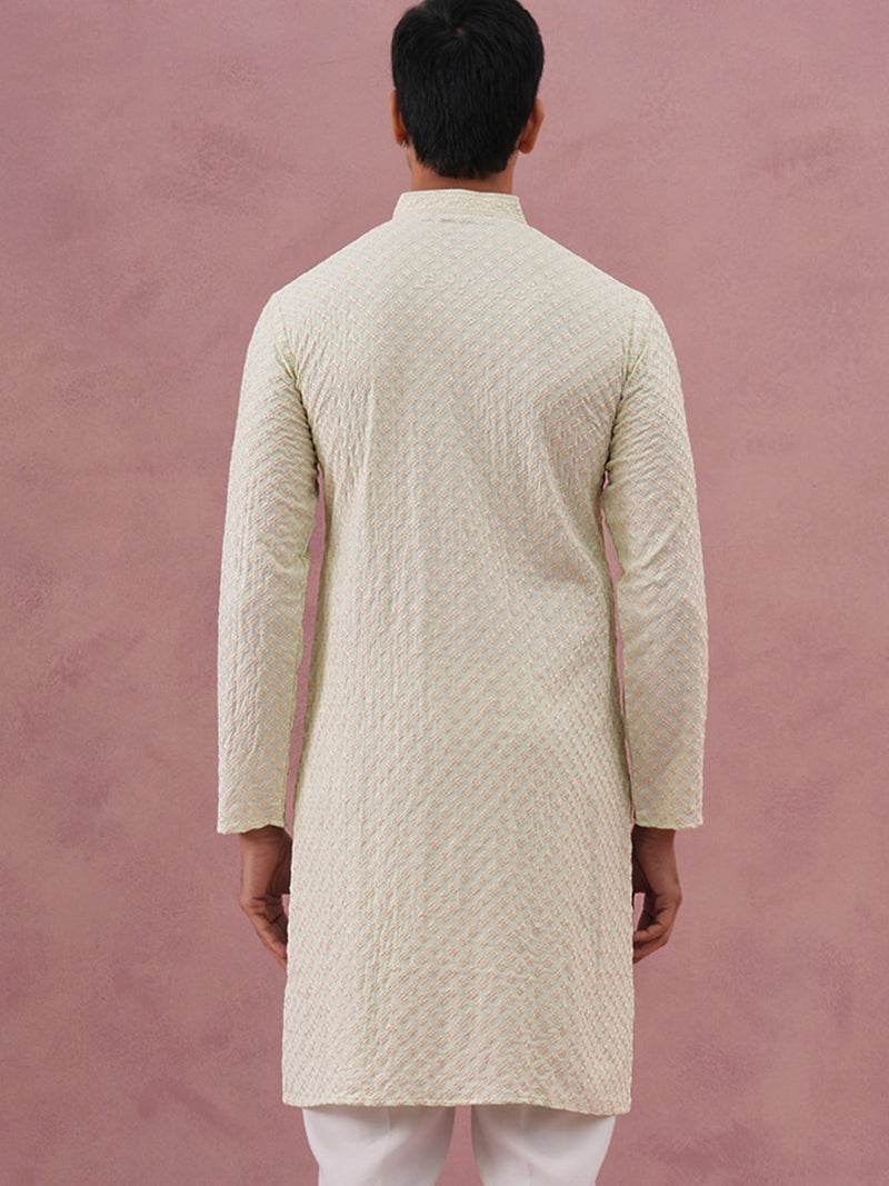 NOZ2TOZ Pista Green Embroidered Kurta for Men - Image 3